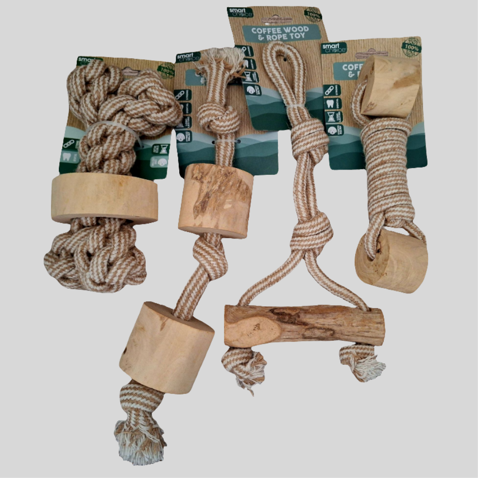 Natural Coffee Wood & Rope Dog Toy Set - Eco-Friendly Chew Toy for Dogs