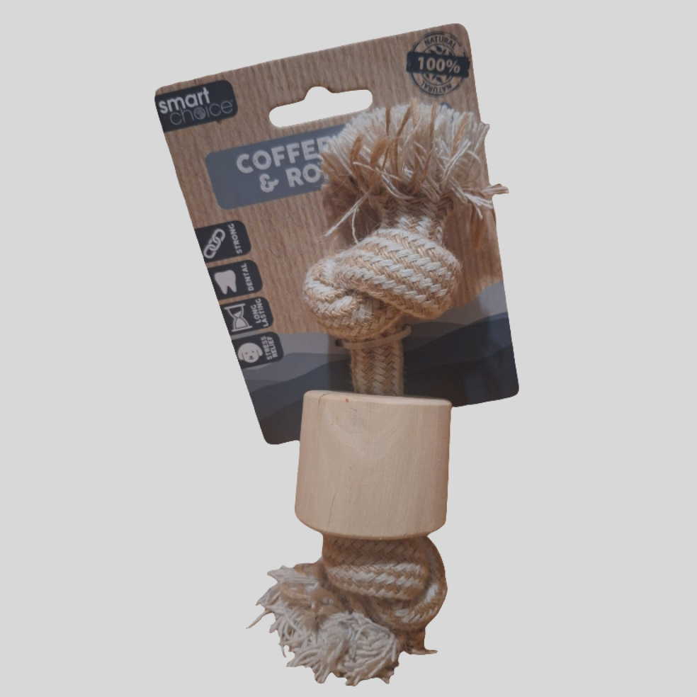 Natural Coffee Wood & Rope Dog Toy - Eco-Friendly Chew Toy for Dogs