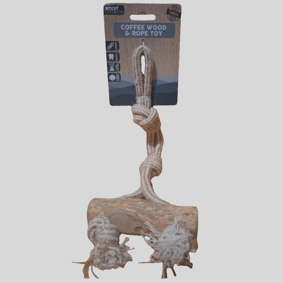 Natural Coffee Wood & Rope Dog Toy - Eco-Friendly Chew Toy for Dogs