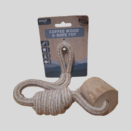 Natural Coffee Wood & Rope Dog Toy - Eco-Friendly Chew Toy for Dogs