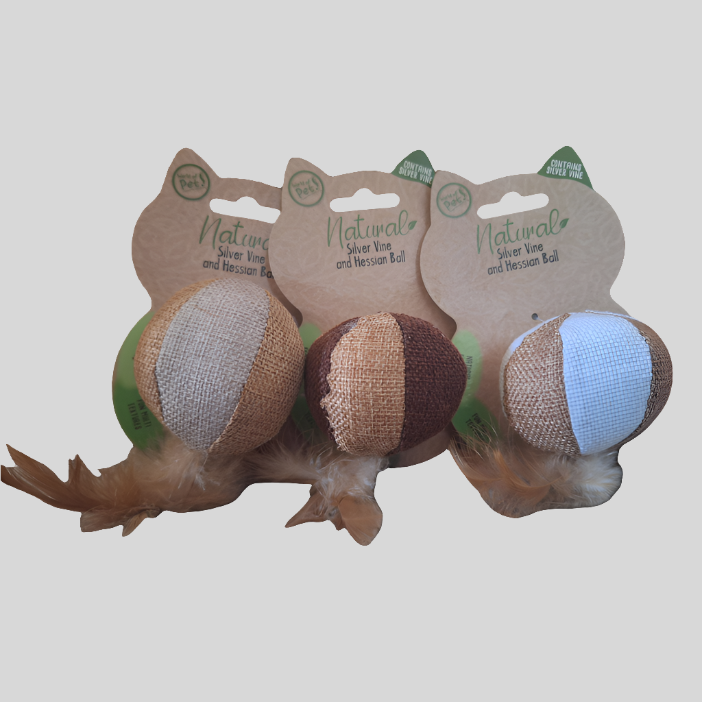 Hessian Cat Toy Set of 3 - Natural Jute Toys for Interactive Cat Play