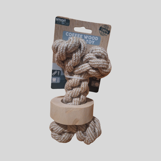 Natural Coffee Wood & Rope Dog Toy - Eco-Friendly Chew Toy for Dogs